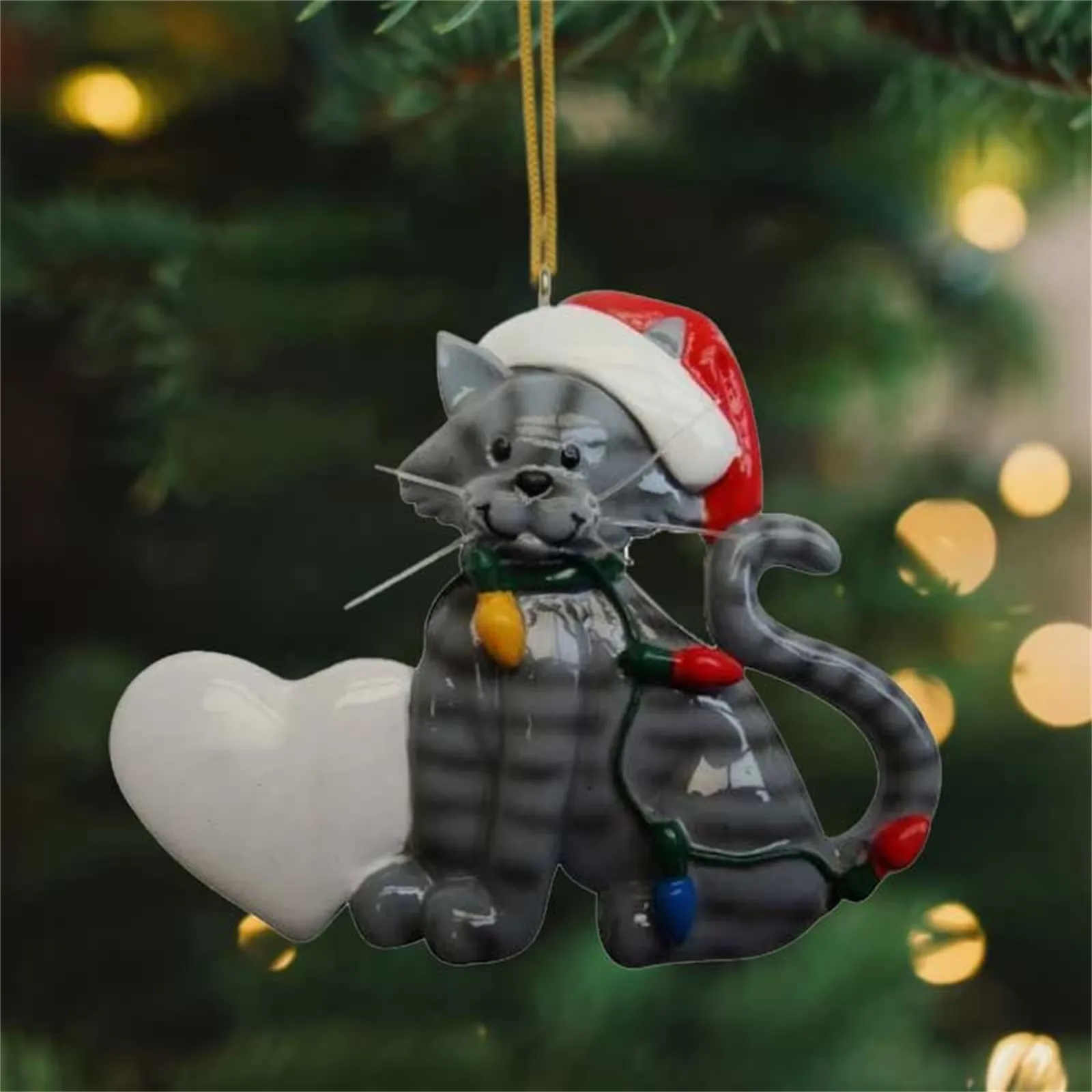 Ornement d'animal de chat de Noël, décoration de pendentif de dessin animé mignon, jouets de nouvel an, arbre de Noël créatif