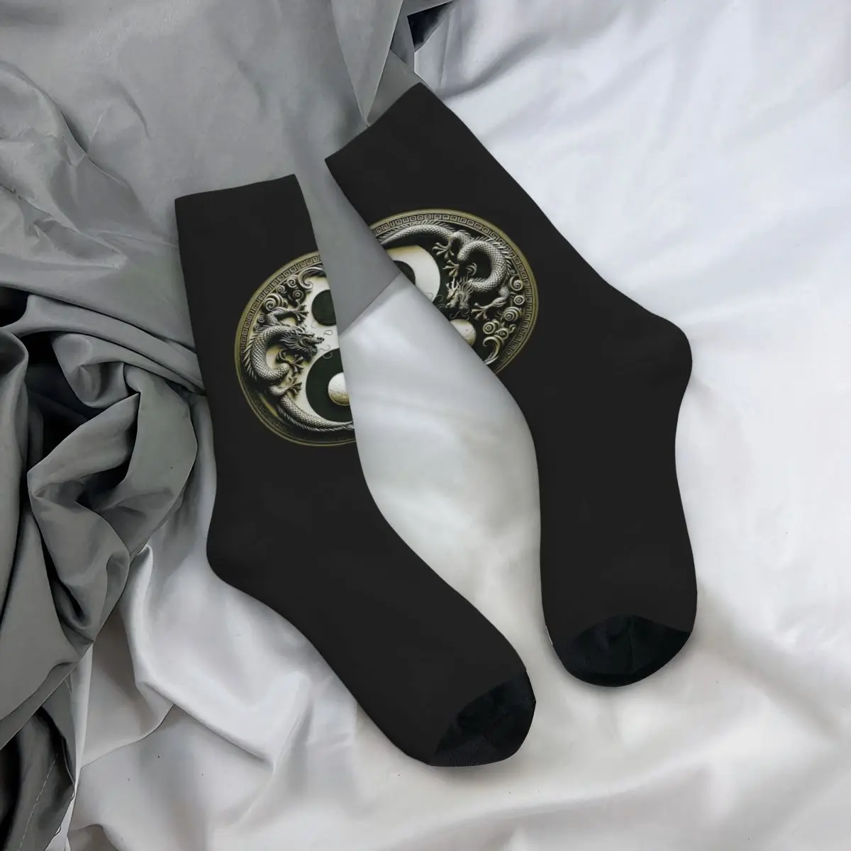 

All Seasons Crew Stockings Yin Yang Dragon Classical Mythology Art Socks Crazy Hip Hop Long Socks for Men Women Valentine's Day