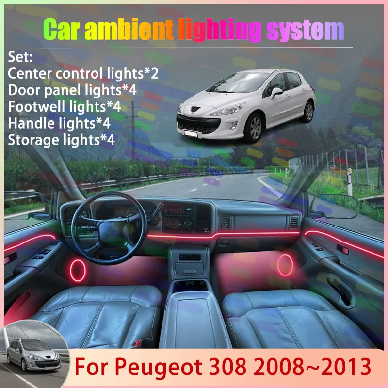 For Peugeot 308 T7 MK1 2008~2013 2009 2010 2011 2/18 in 1 Car Atmosphere Light Lamp RGB Shade Ensemble Streamer Atmosphere Set