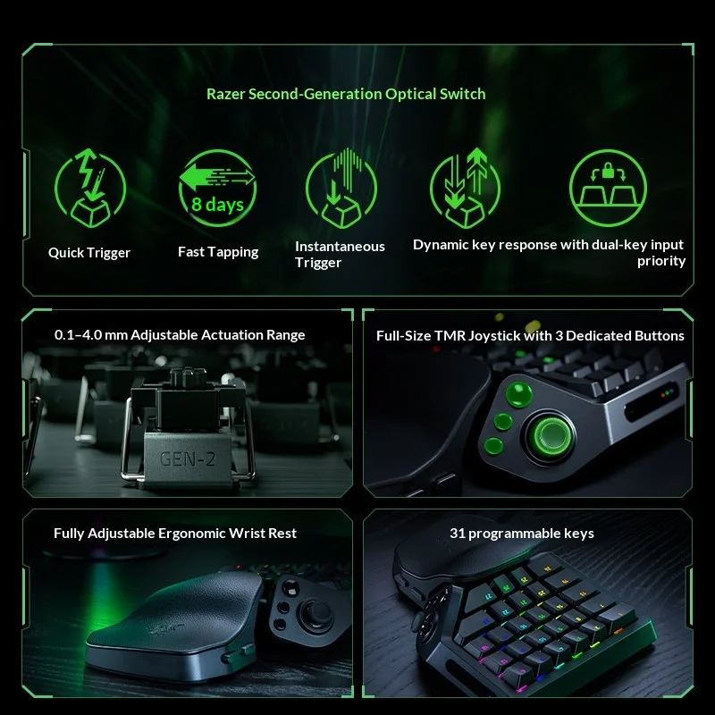 Razer Tartarus V2 Pro Analog Optical Keypad, 8000Hz Polling Rate Chroma RGB One Handed Keypad with TMR Thumbstick PC MMO Gaming