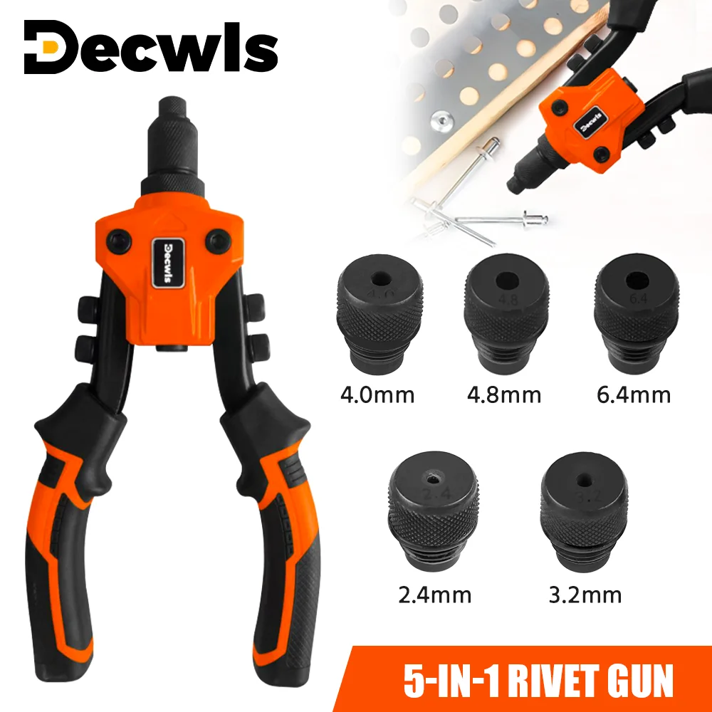 Manual Blind Rivet Gun, Home Professional Cordless Rivet Gun, 2.4/3.2/4.0/4.8/6.4 Multi-Specification Riveting, Ergonomic Design