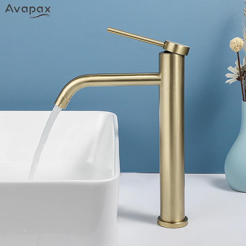 

Avapax Tall Basin Faucet Gold Bathroom Sink Faucet Hot Cold Water Basin Crane Bathroom Washbasin Water Mixer Waterfall Tap