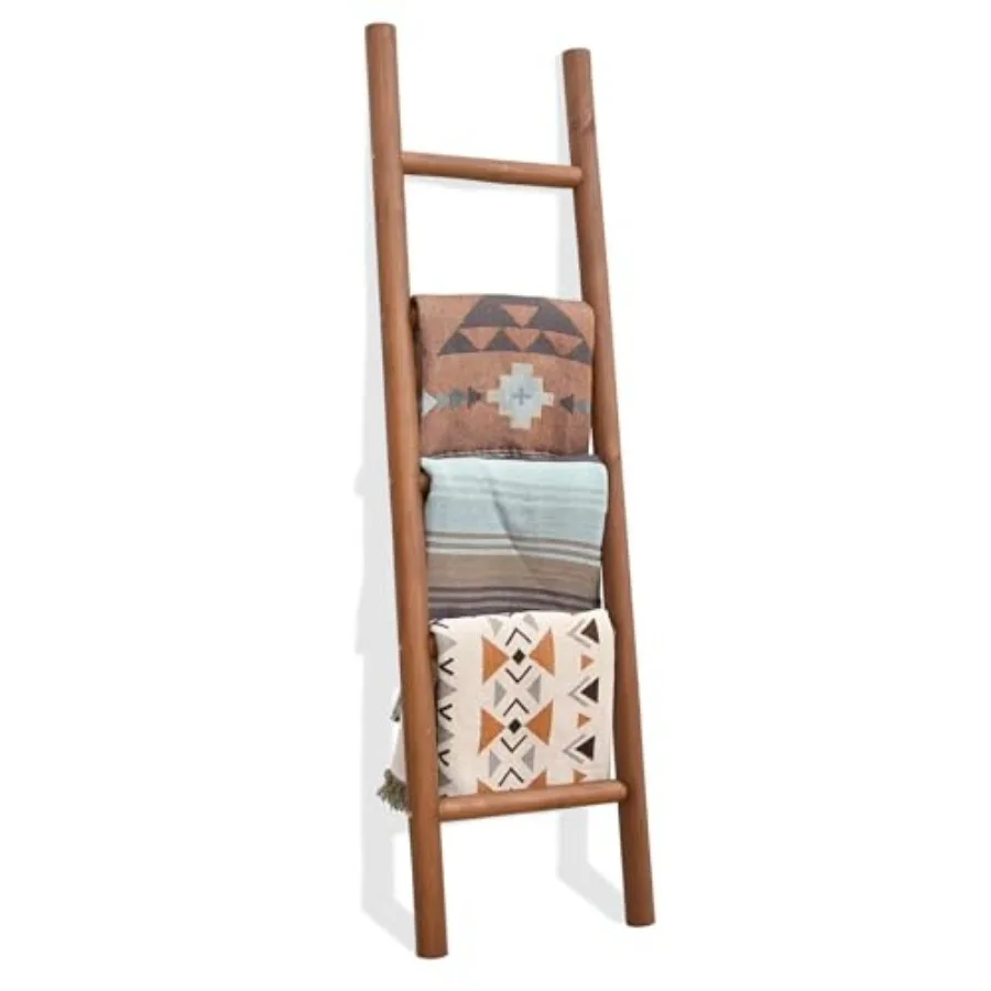 

Living Room Decorative Wall Leaning Blanket Ladder for Quilt Display, Rustic Wood Material, Dark Brown Color, Sturdy Farmhouse-