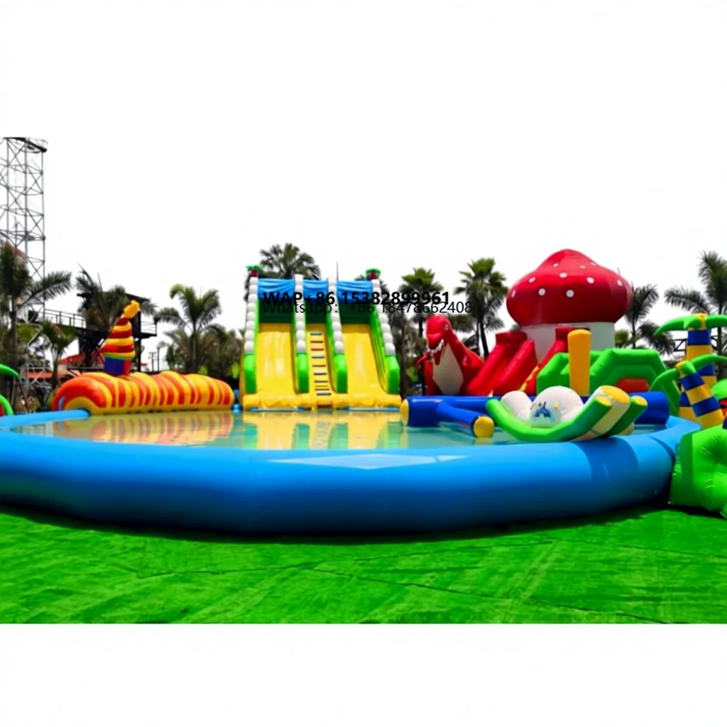 

Надувная водная горка с бассейном, надувные водные аттракционы для продажи