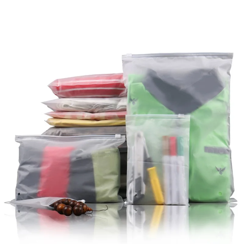 

50Pcs Plastic Storage Bag Matte Clear Zipper Seal Travel Bags Valve Slide Seal Packing Pouch For Cosmetic Clothing Packaging Bag