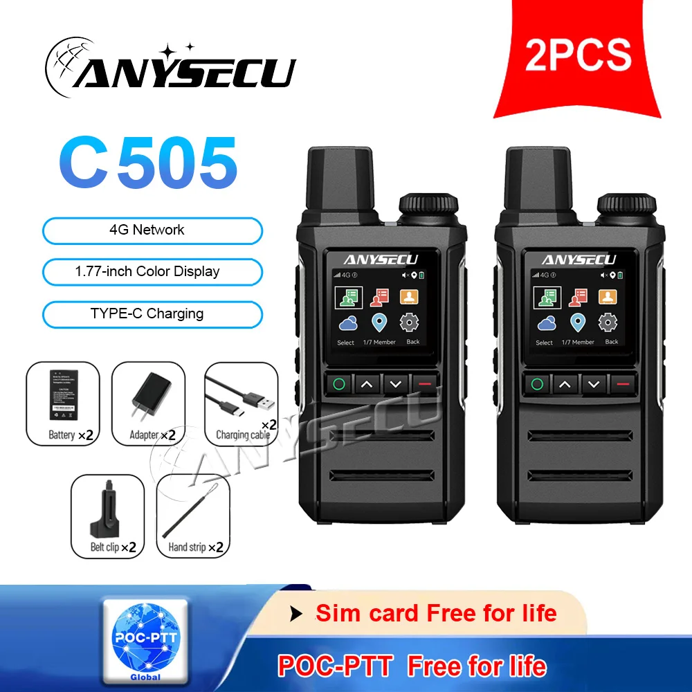 Anysecu C505 4G LTE Walkie Talkie Slim Metal Dual SIM 1.77