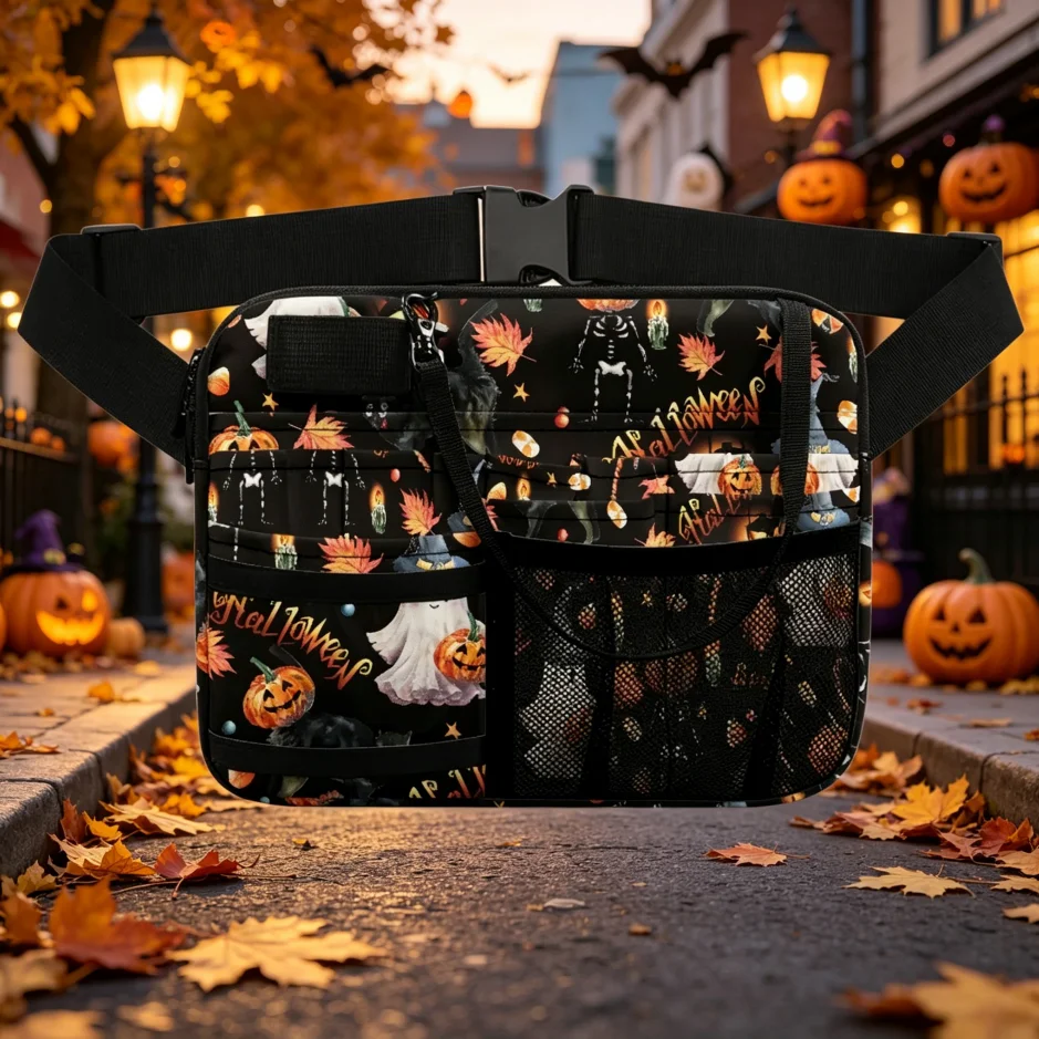 

Поясная сумка с принтом «Призрачная тыква», многофункциональная сумка-органайзер с несколькими карманами для вечеринок и праздников.