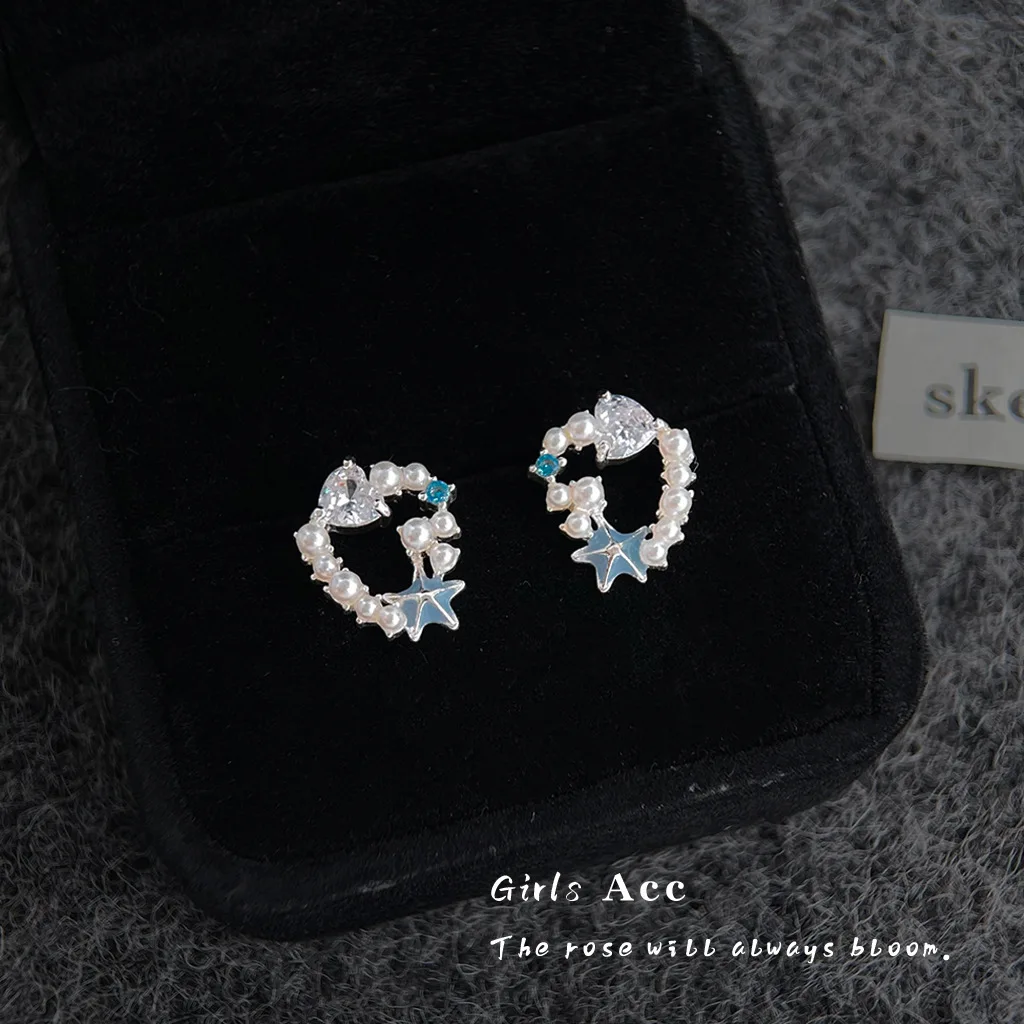 

Korean Style Sweet Enamel Starfish Pearl Zircon Stud Earrings Versatile Elegant High Sense Spring Summer Women Ear Jewelry