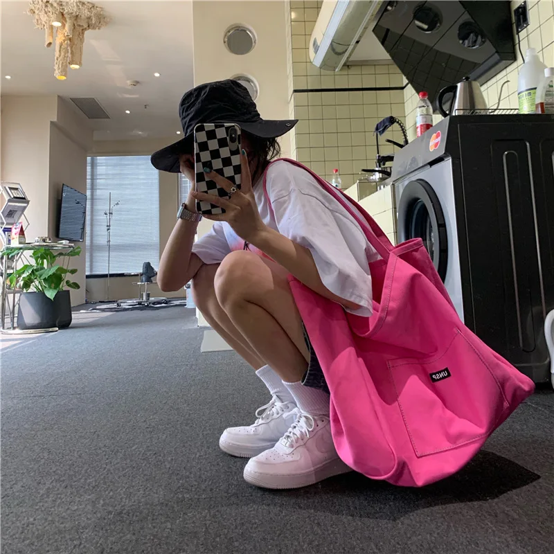 Women\'s Bag Solid Color Canvas Bag New Female Bag Large Capacity Korean Version Single Shoulder Oblique Span Bag Pink Women Bag