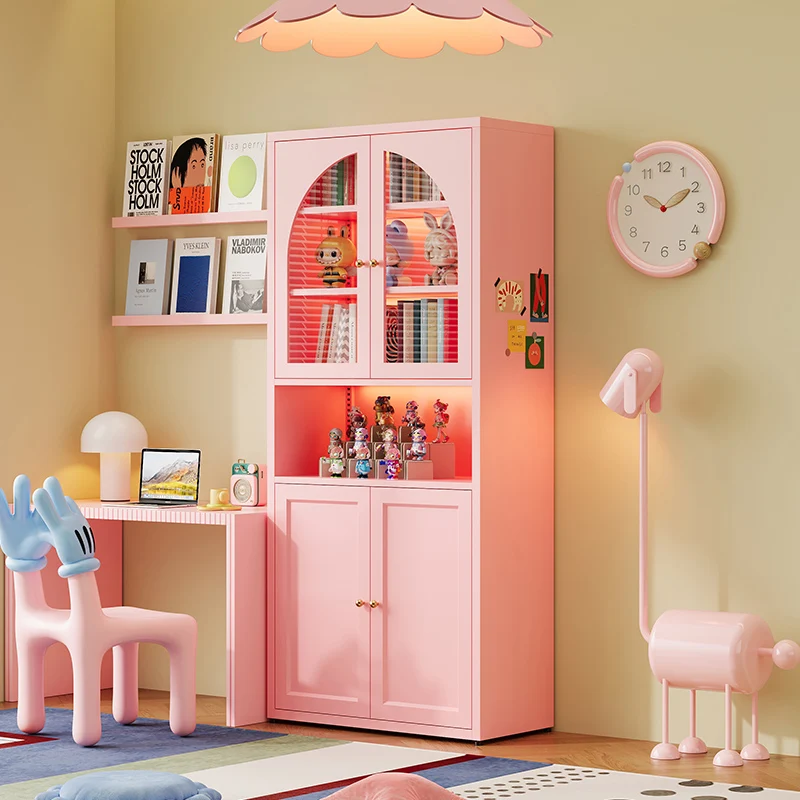 Pink Carbon Steel Small Bookshelf Bookcase, Metal Unit for Desk Side Cabinet