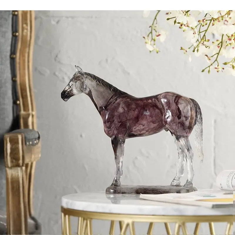 Semitransparent Resin Horse Ornament Decoration Crafts Animal Sculpture Living Room Statue Figurines Home Accessories Miniatures