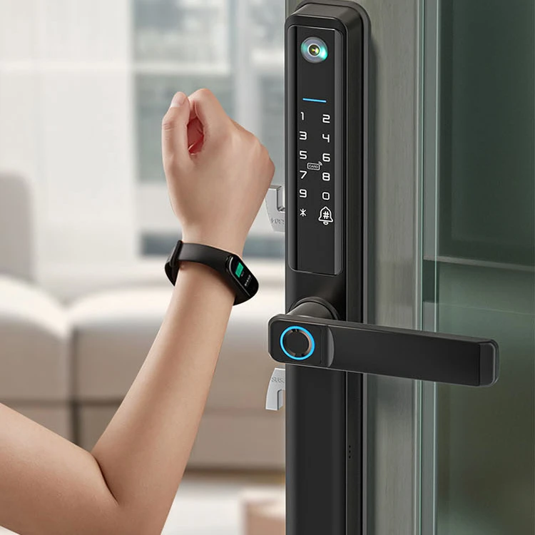 Porta de casa inteligente com impressão digital, recurso deslizante para madeira, alumínio, vidro, rede wi-fi, nuvem, câmera embutida