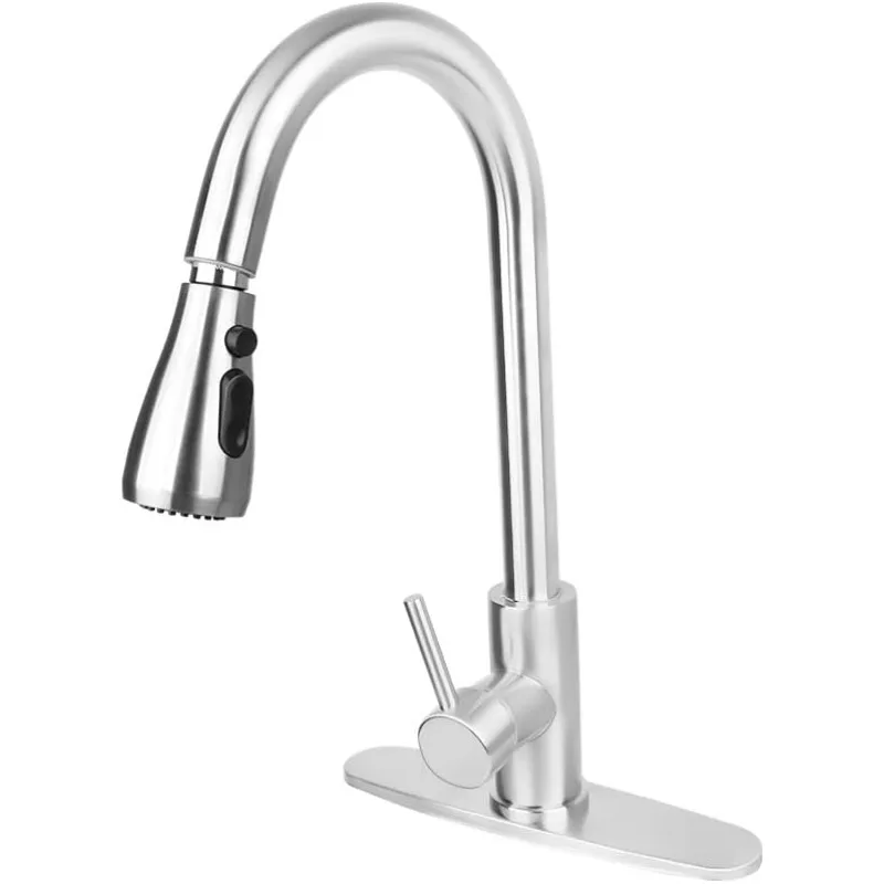 Kitchen Faucets Brushed Nickel Pull Out Kitchen Sink Water Tap Deck Mounted Mixer Stream Sprayer Head Hot Cold Taps