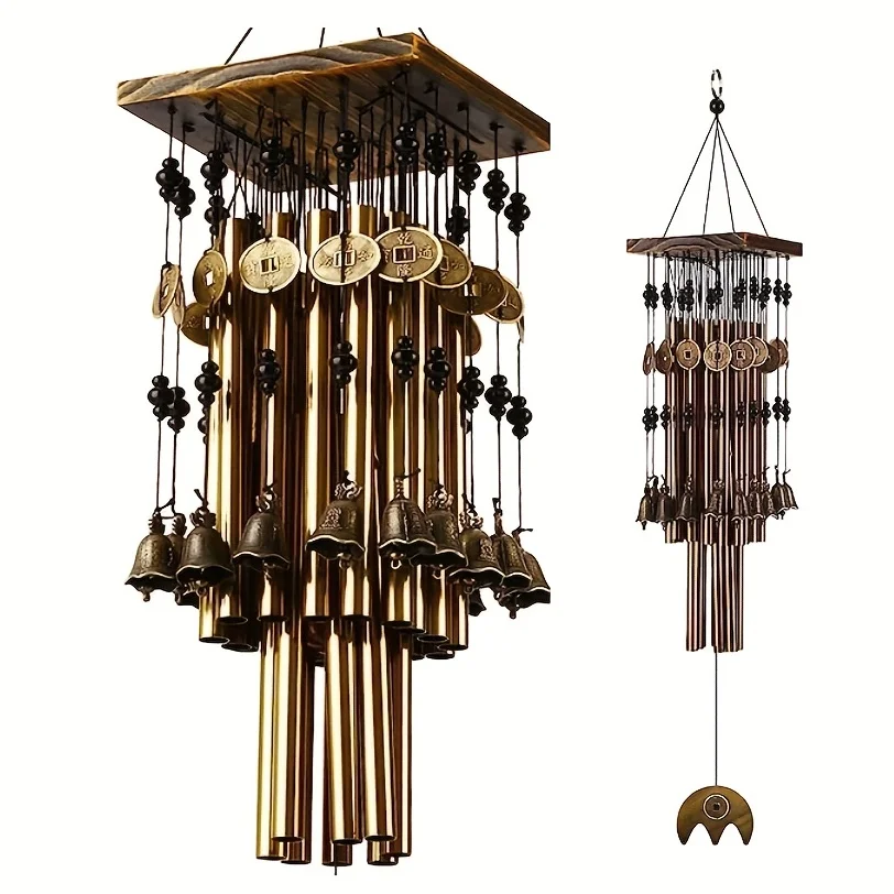 Pipes & 16-Bells Wind Chimes, Bronze-Toned Garden Decor Symphony for Patios, Windows, & Memorial Gift to Cherish Mothers