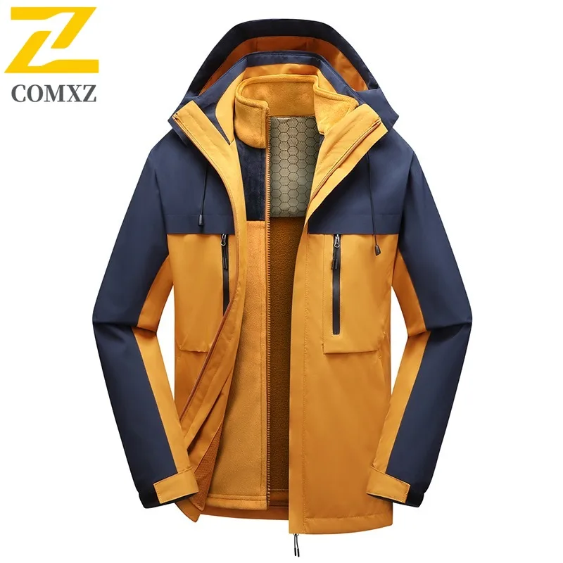 سترة تسلق الجبال الخارجية COMXZ للرجال سميكة مقاومة للرياح سترة دافئة بسيطة بقلنسوة مريحة ومقاومة للبرودة ملابس خارجية شتوية #1