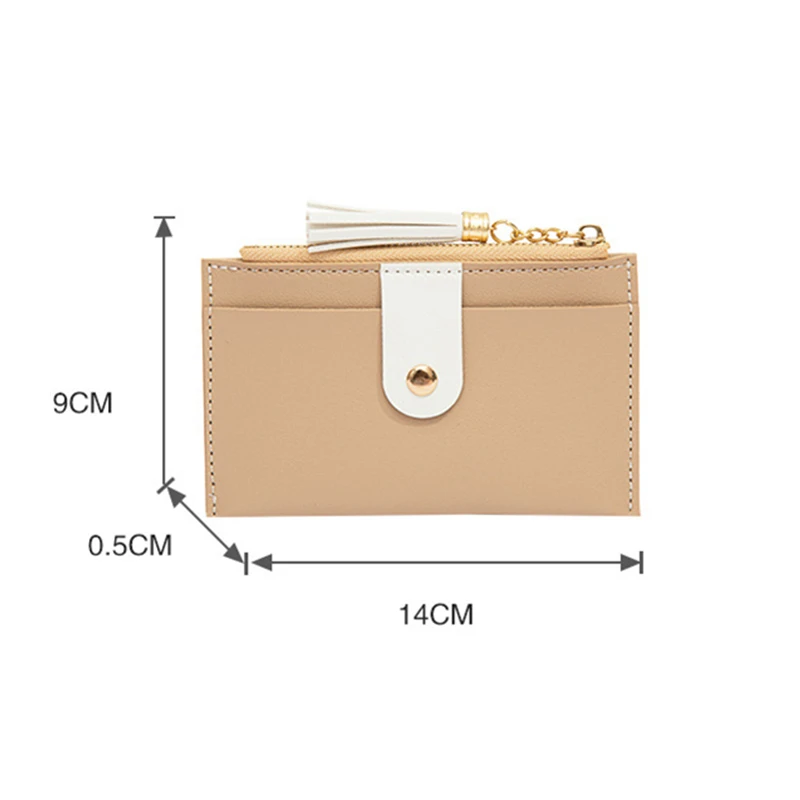 Korean Version Multi-compartment Ladies Card Holder PU Leather Contrast Tassel Mini Purse with Snap Female Fresh Wallets