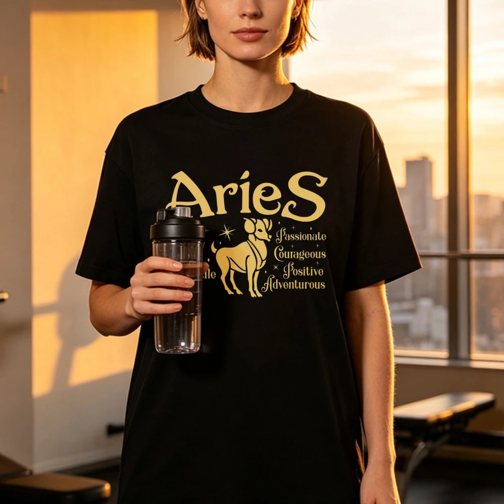 Fashion Aries Zodiac Tee Retro Style Astrology T-Shirt Horoscope Women Men Tee Funny Birthday Gift Tops Casual Streetwear Tshirt