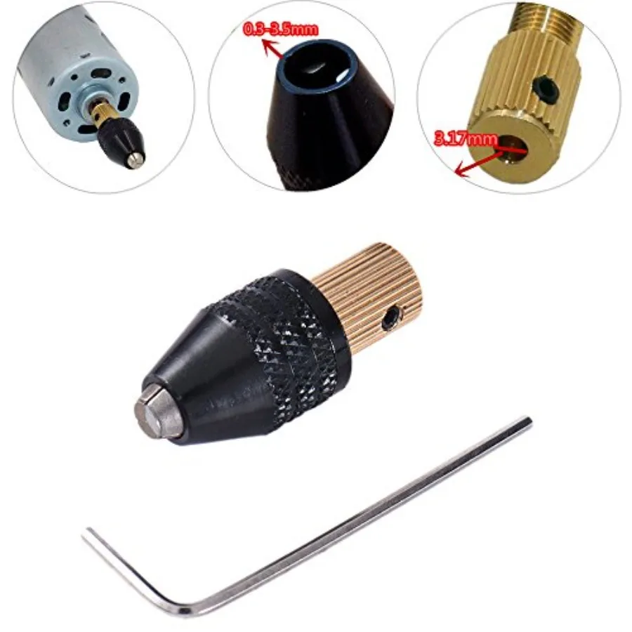 Mini Self-Tightening Electric Motor Shaft Fixture Clamp Drill Chuck Adapter Collet Set 0.3-3.5mm Micro Fxing Device Brass Steel