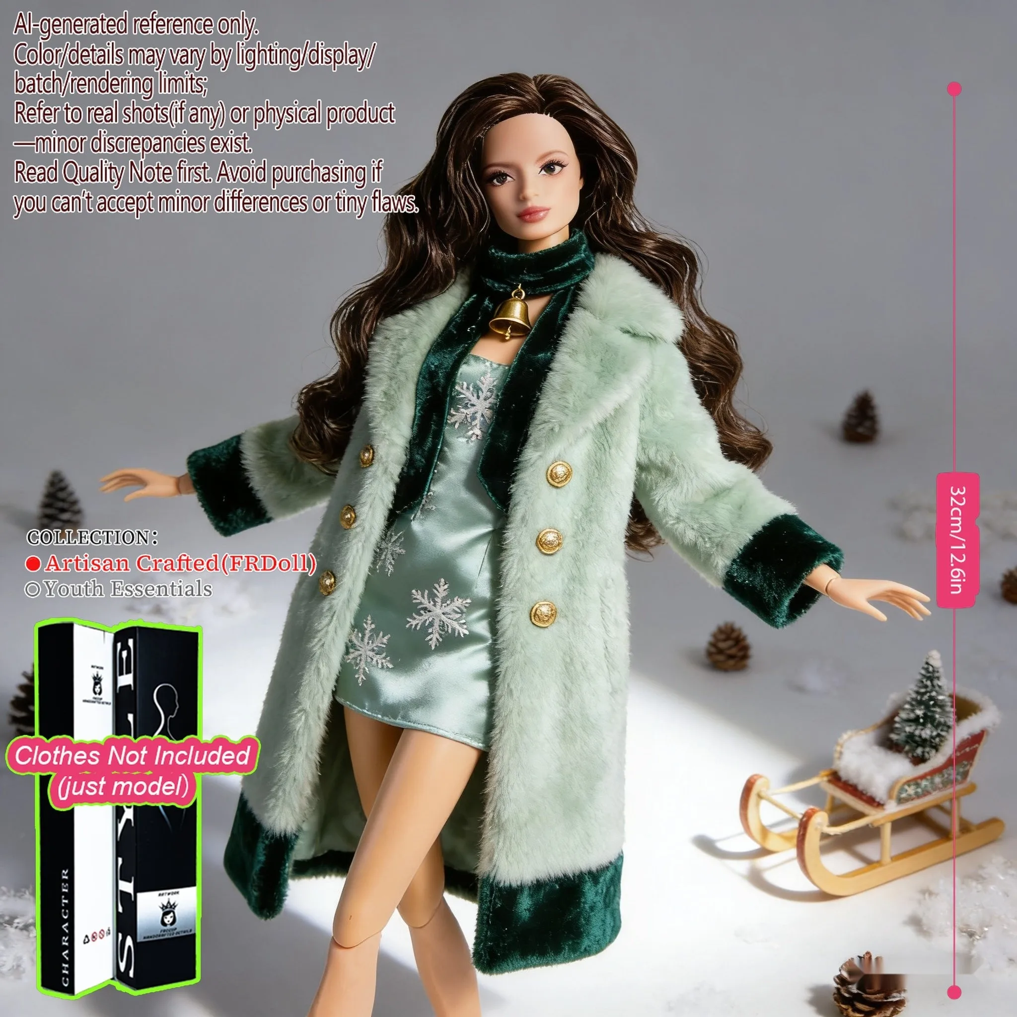 Multi-Poseable 12.6in 1/6 BJD - 12-Articulated, Realistic Makeup, Collector’s Gift, Desktop Display (No Clothing)
