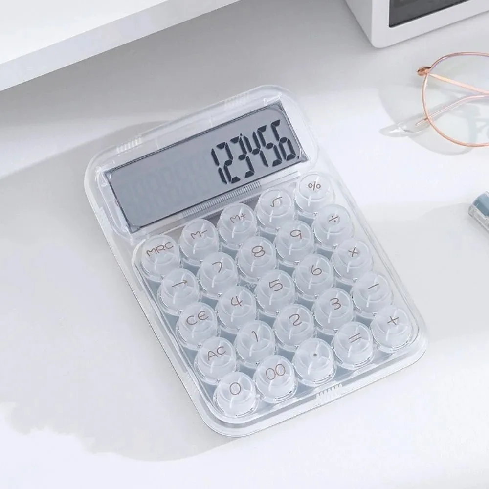 12-digit Display Electronic Calculator Transparent Large Button Desktop Calculator Large Screen Anti-slip Pad Student Calculator