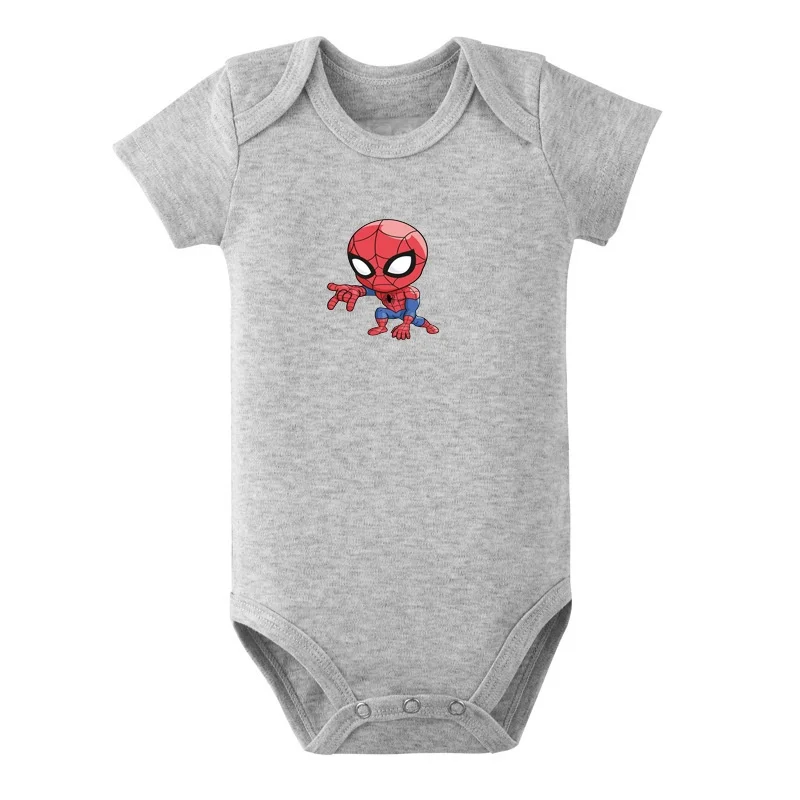 الوليد الطفل الصيف بذلة من القطن الخالص قصيرة الأكمام رقيقة الكرتون الرجل العنكبوت الزحف دعوى 0-3 أشهر ملابس الطفل #4