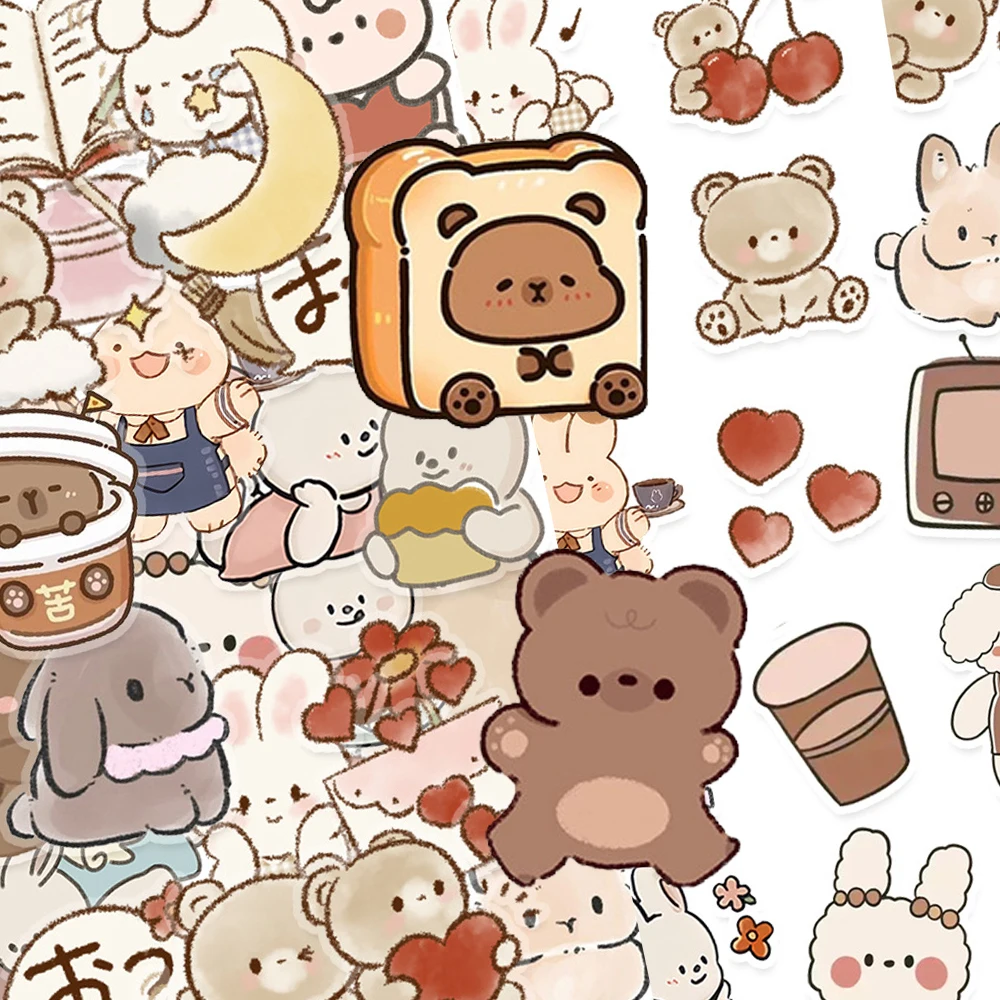 

10/30/50pcs Cute Anime Little Bear Cat Stickers Creative Cartoon Animals Decals Luggage Phone Laptop Transparent Sticker Packing