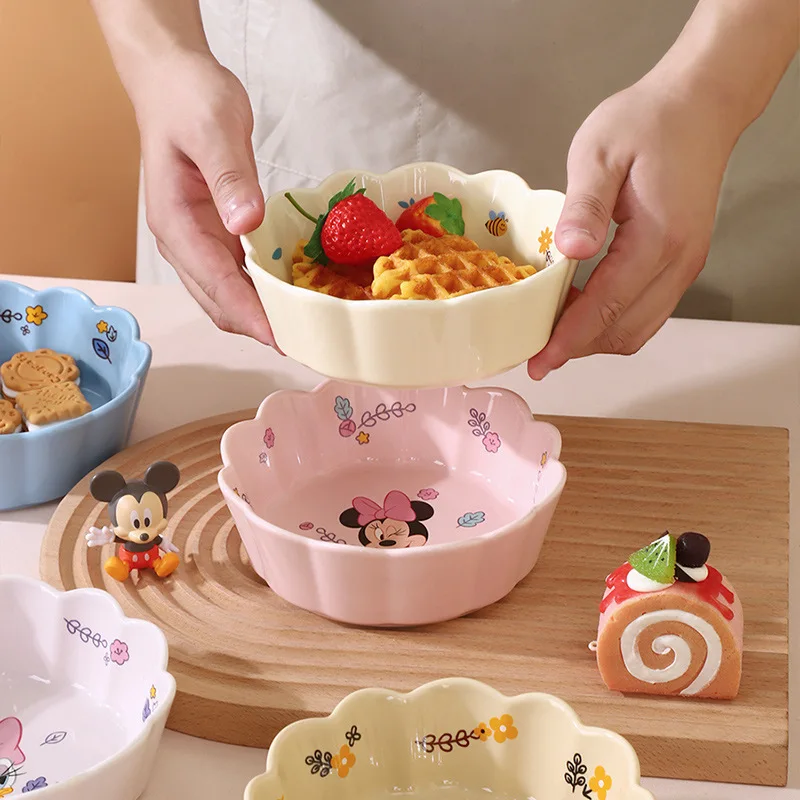 Miniso Disney Mickey Ceramic Bowls Cute Kawaii Pooh Fruit Tableware Cartoon Printing High Temperature Resistance Dessert Bowl