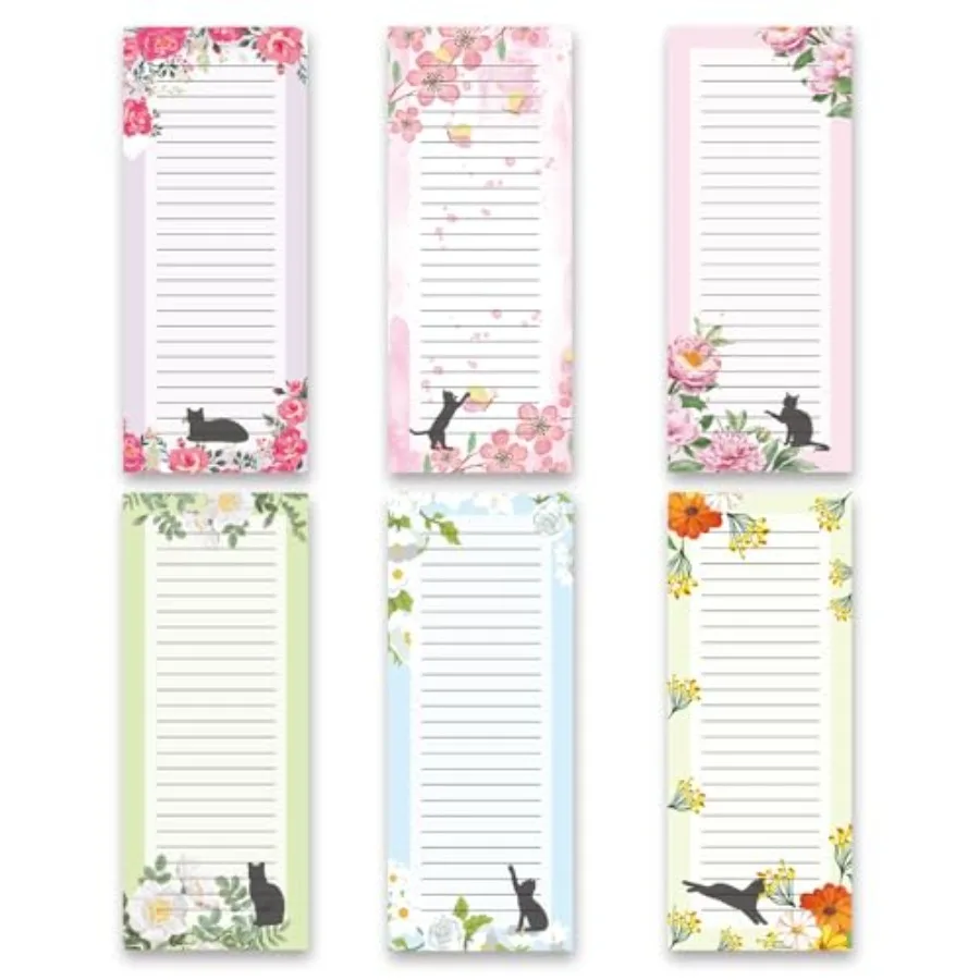 

Magnetic Notepads for Refrigerator 6 Pack Funny Cat Magnetic Note Pad with Full Magnet Back, Magnetic Grocery List Pad for Frid