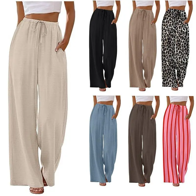 

2026 Women's Summer New Fashion High-end All-match Drawstring Belt Pocket Casual Comfortable Loose Wide Leg Pants for Women