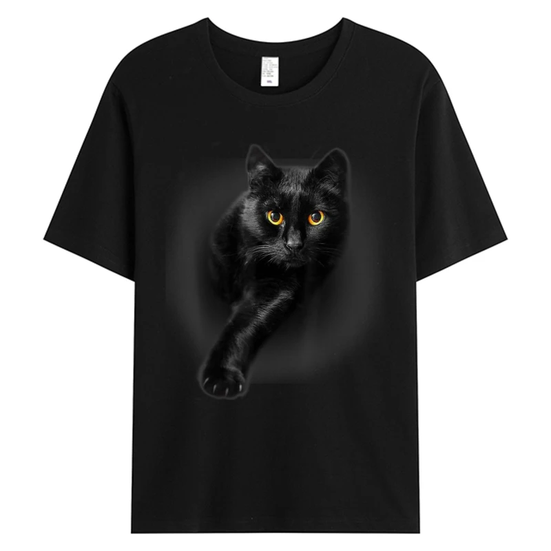 

Black Cat Yellow Eyes Men's Cotton Print Tshirts 5XL T-shirt Cats Tee Shirt Gifts Graphic Designer Top Clothing Guys Streetwear