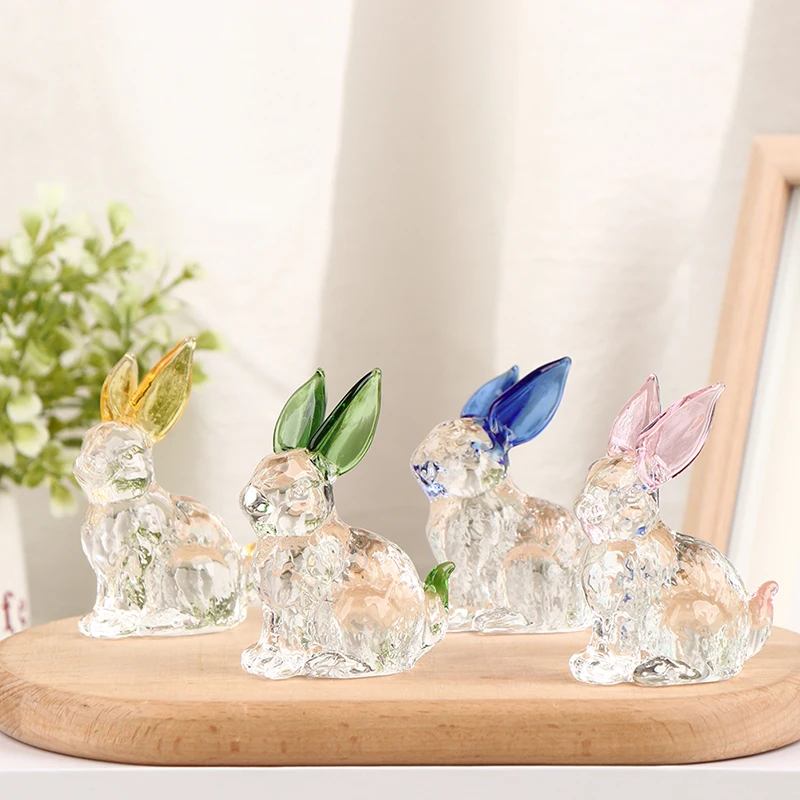 Crystal Glass Rabbit Statue Mascot Animal Handmade Figurines Ornaments For Garden Home Living Room Office Table