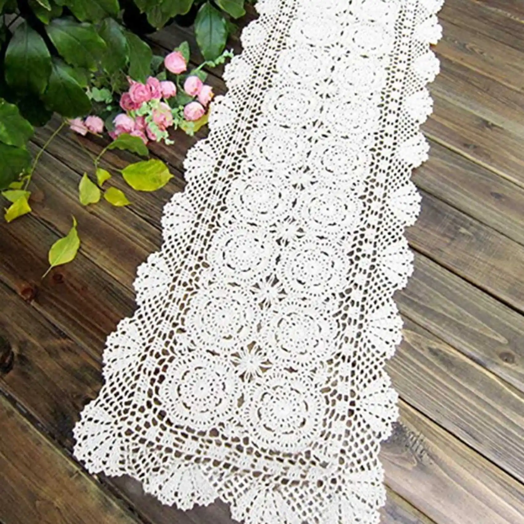 SEWS-2X Cotton Handmade Crochet Lace Table Runner White Rectangle Coffee Table Dresser Decor