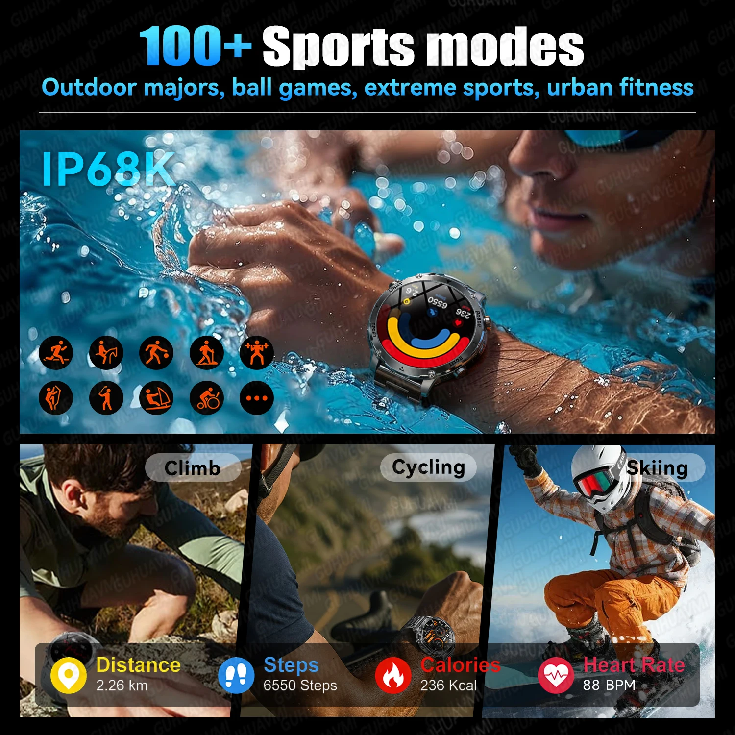 2026 Hot Sales Military Sports Smart Watch 1400mAh Large Battery Bluetooth Call IP68K Waterproof 1.7-inch HD Screen Watch For Me