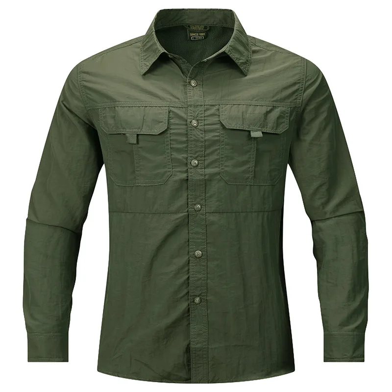 Summer Men Thin Quick Drying Cargo Shirts Multi Pockets Long Sleeves Tooling Shirts Male Outdoor Breathable Comfortable Shirts 5