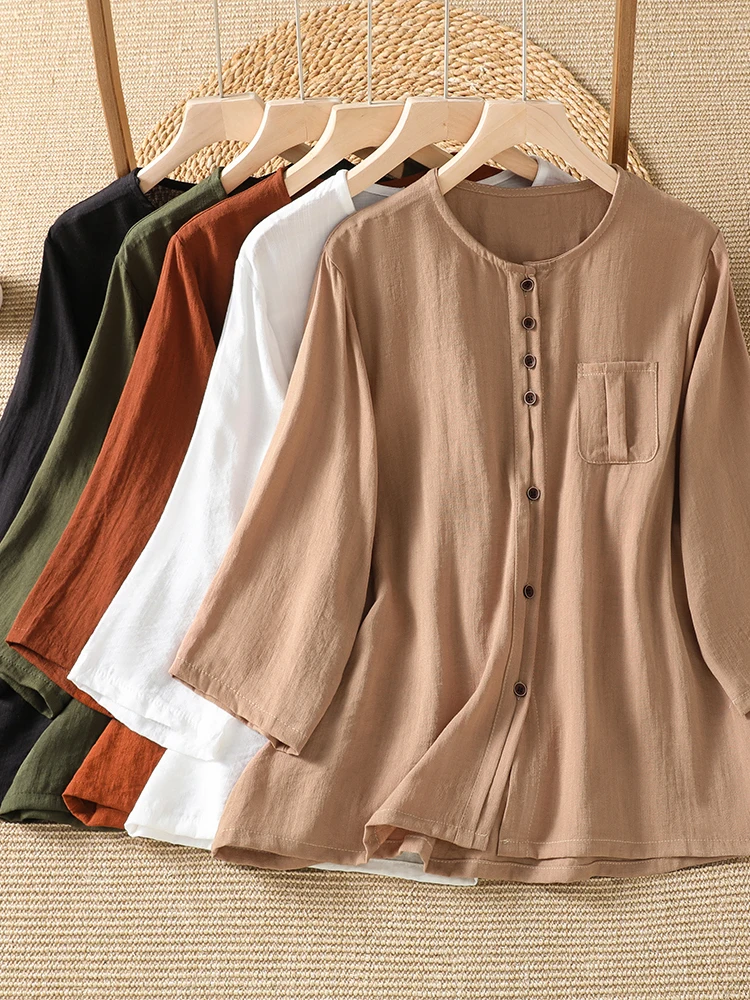 

Loose Women's Shirt Summer Style Seven-Quarter Sleeve Pure Color Artistic Brand Women's Open Cardigan Casual Fashion Top