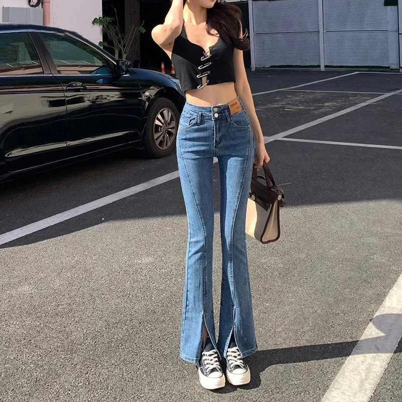 

Woman Jeans Flare Low Waist Slim High Elastic Jeans For Women Pants 2023 Korean Fashion Boyfriend Denim Pant Trousers