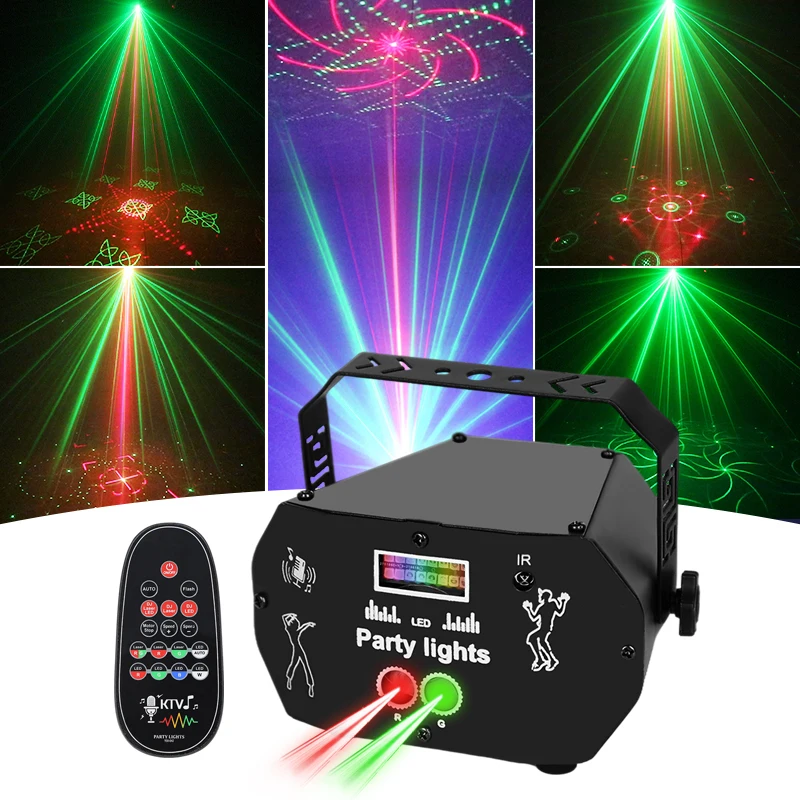 

HCWE 5 in 1 RGB DJ LED Laser Strobe Light Voice Control Laser Show System for Party Club Dance Floor Moving Head Stage Lights