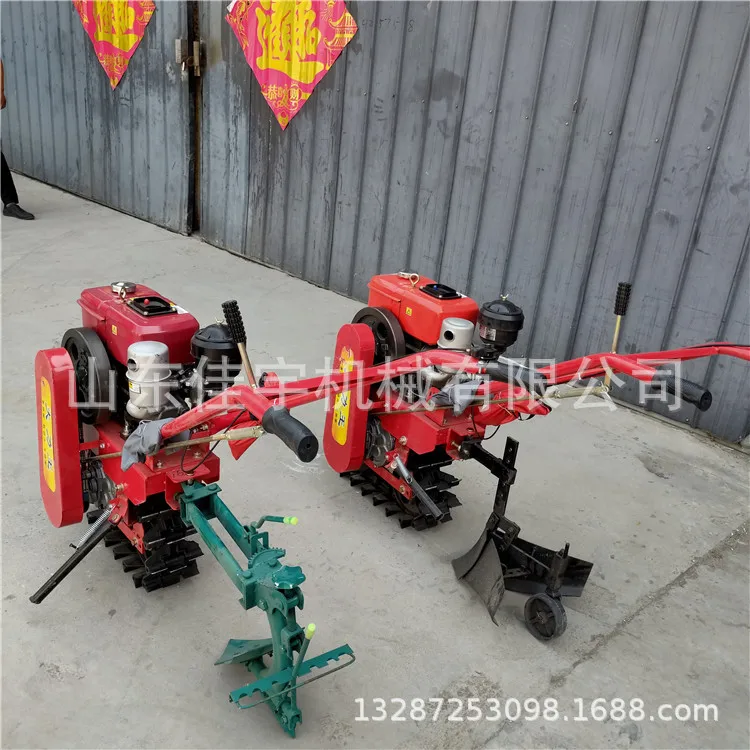 Handheld chain track micro tiller, slope weeding and plowing machine, single track