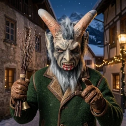 Men's Krampus Demon Mask Movie Cosplay Sheep's Horn Devil Head Cover Halloween Party Horror Dress Up Lucifer Demon Latex Masks