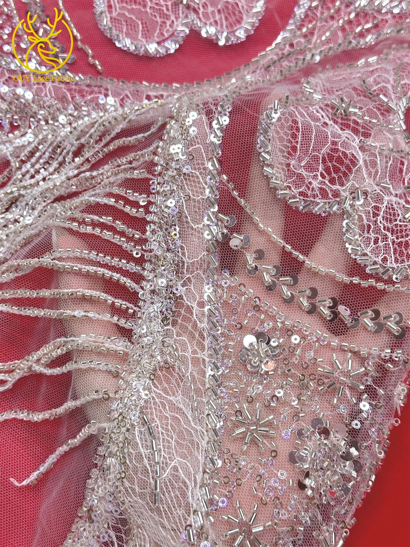 Goldene französische 3D-Laser-Quasten-Perlen-Spitze, luxuriöser afrikanischer Pailletten-Spitzenstoff, nigerianischer Mesh-Spitzenstoff für Damen-Hochzeiten – Detail 23