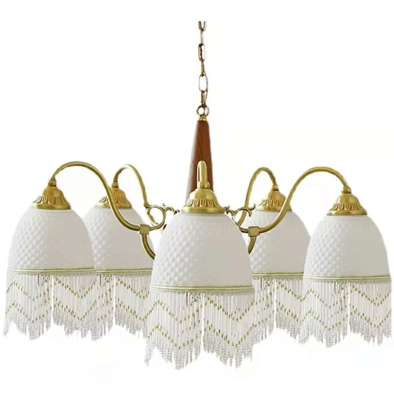 

Medieval cream style living room chandelier, French court fringed lamp