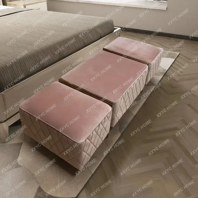 

Итальянский легкий роскошный пуфик для переобувания, прикроватный пуфик для спальни, простой велюровый пуфик для гостиной, длинный пуфик для гардеробной