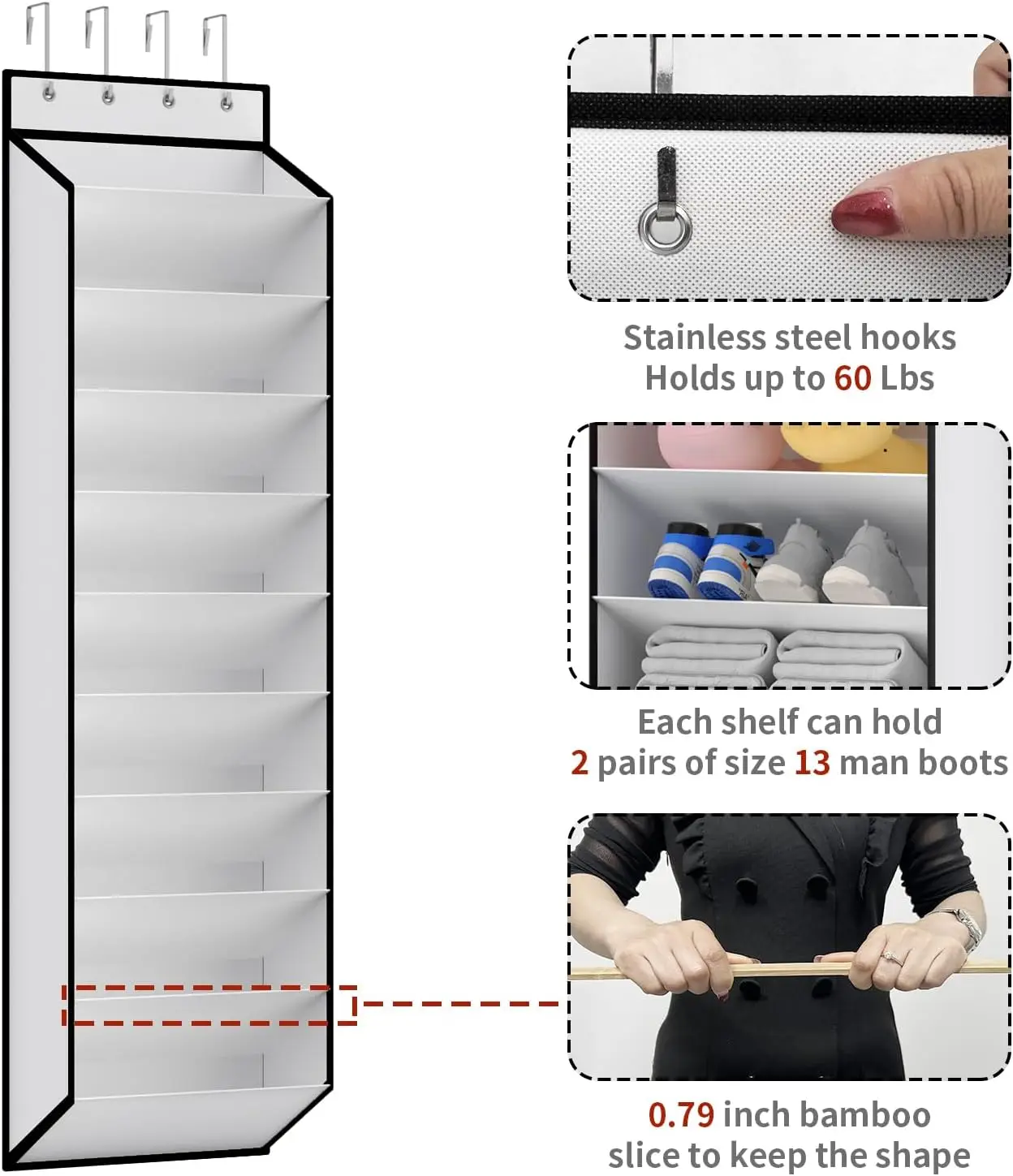 20-stufiger Schuh-Organizer zum Aufhängen an der Tür, tiefe Taschen, großer hängender Schuhständer für Schranktüren, für 30 Paar Schuhe geeignet – Detail 11
