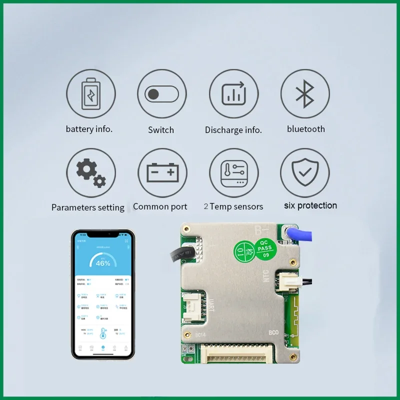Small Type 3.2V LiFePO4 3.7V Li-ion 20A 30A 40A 50A Electric Bike Smart BMS 7S-14S 24V 36V 48V with UART BT image 12