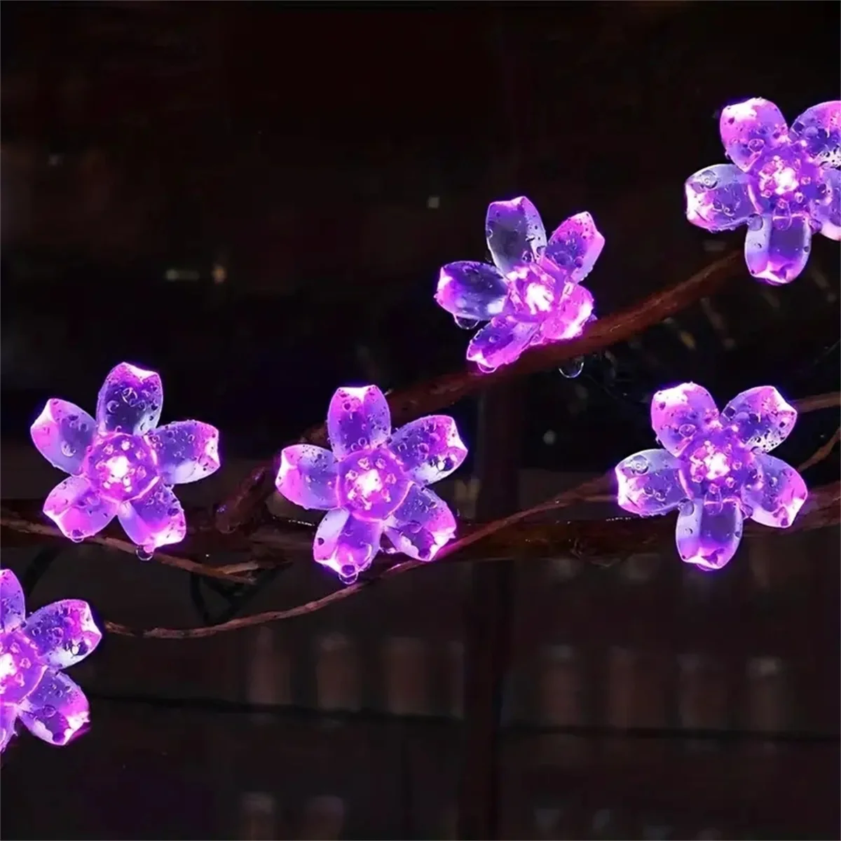 5/6.5/7/12M Purple Solar Flower String Lights Fairy LED Lights String Decorative Outdoor Lighting For Home Garden Holiday Decor