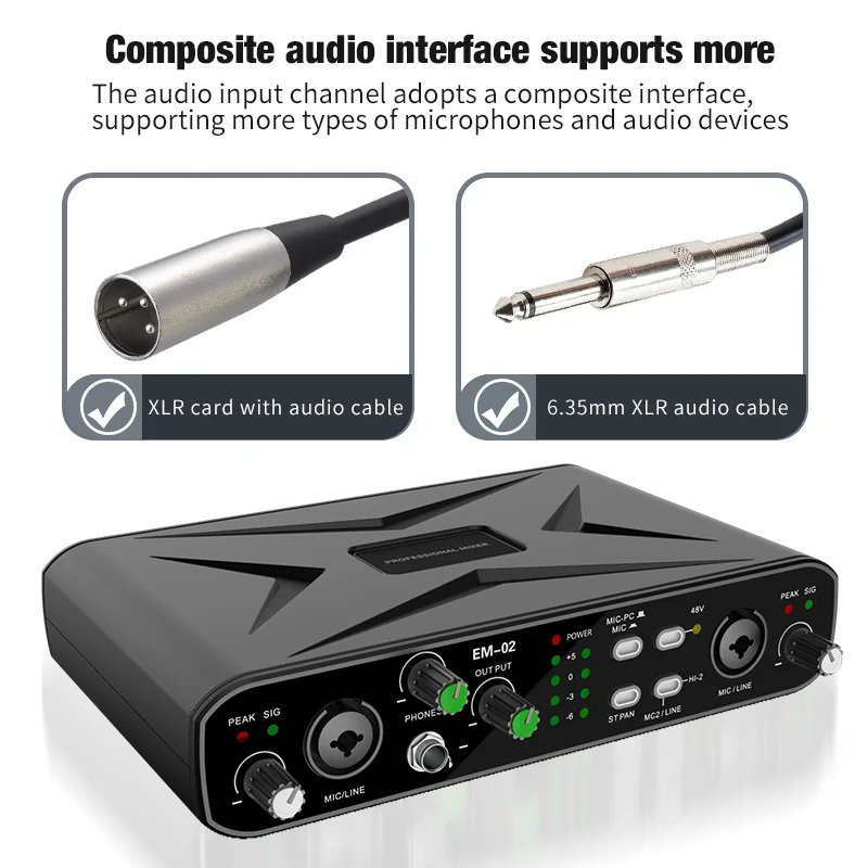 Audio Interface With Microphone 48V Preamp 32-bit/384KHz Audio Resolution For Electric Guitar Live Professional Studio Singing