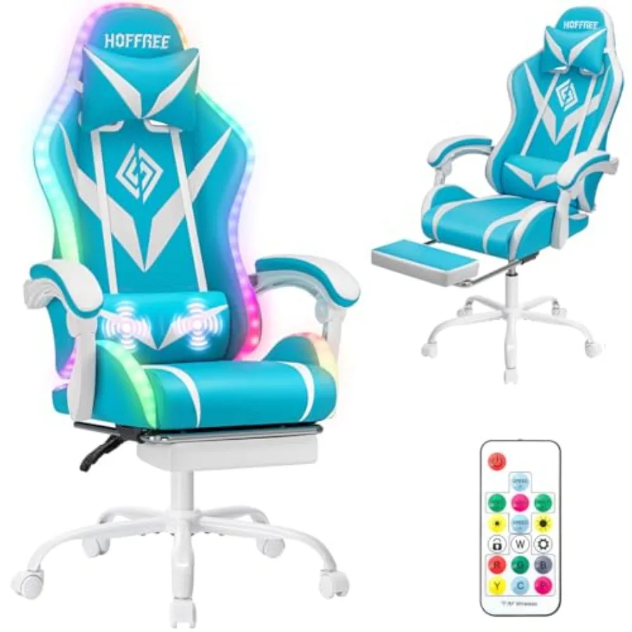 

Gaming Chair with LED RGB Lights Massage Ergonomic Video Game Chairs with Footrest High Back Reclining Computer Chair with Adju
