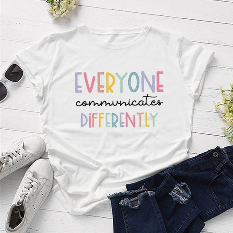 Everyone Communicate Differently T-Shirt   Autism Support Shirt   graphic t shirts  shirts for women  y2k aesthetic