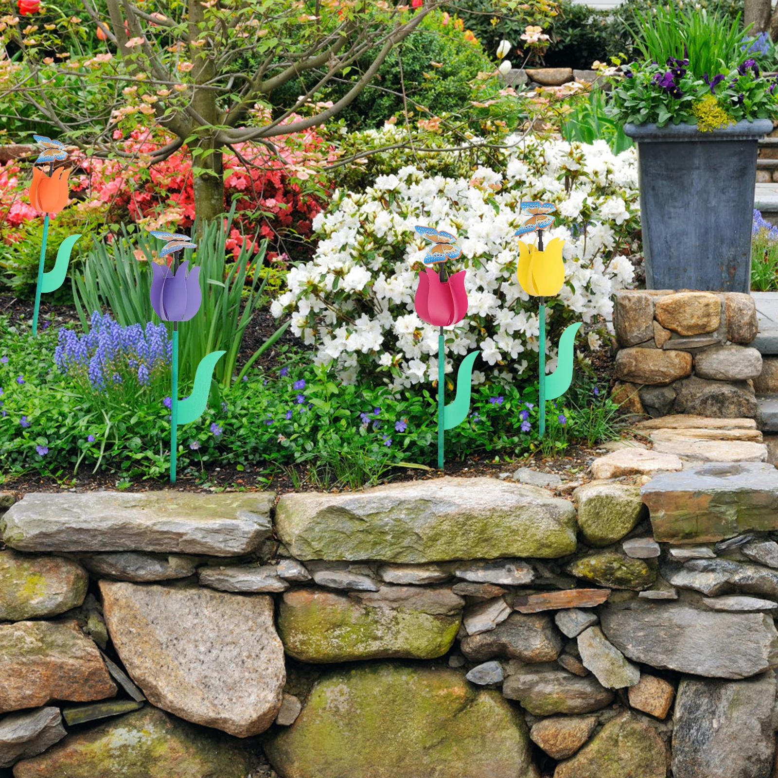 

6 Pcs Decorating Windmill Tulip Pinwheel Decorative Windmills Outdoor Ornaments Decorations Plastic Wheels Lawn Child