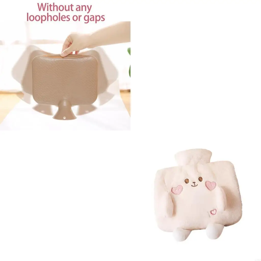 L9BE Cartoon Theme Hot Water Bag with Two Hand Pocket PVC Safe Heating Solution Hot Water Bottle for Cold Weather Hand Warmth